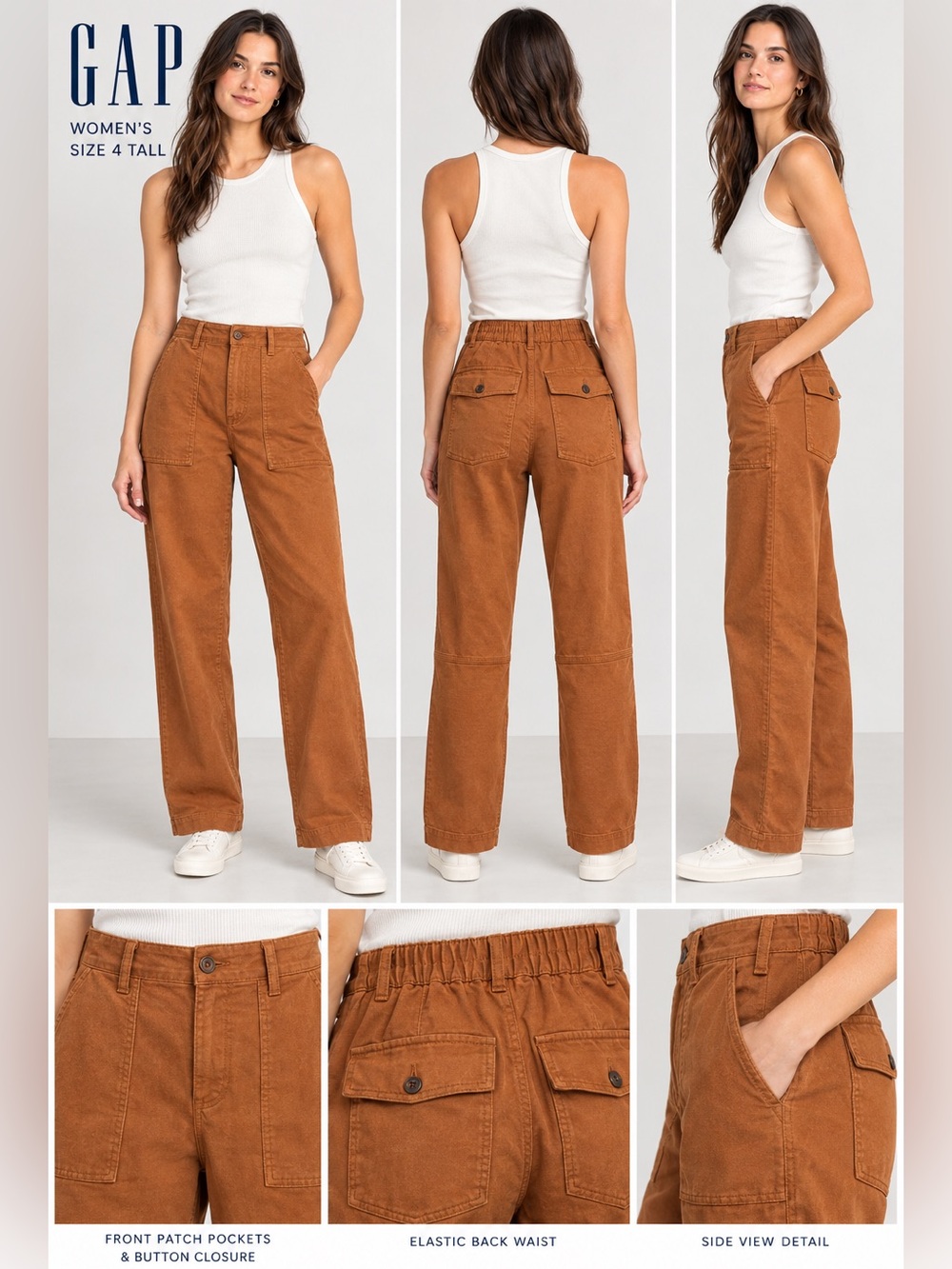GAP | High Rise | Elastic Back | Utility/ Cargo Pants | Saddle | Size 4 Tall